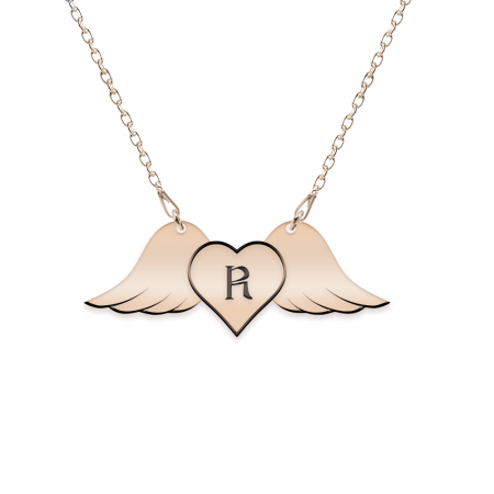 Lantisoare cu nume - Colier personalizat cu aripi si inimioara din argint 925 placat cu aur roz