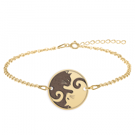 Pisici - Yin&Yang - Bratara personalizata cu doua pisici din argint 925 placat cu aur galben 24K
