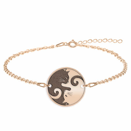 Pisici - Yin&Yang - Bratara personalizata cu doua pisici din argint 925 placat cu aur roz