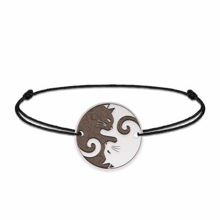 Pisici - Yin&Yang - Bratara personalizata snur cu doua pisici din argint 925