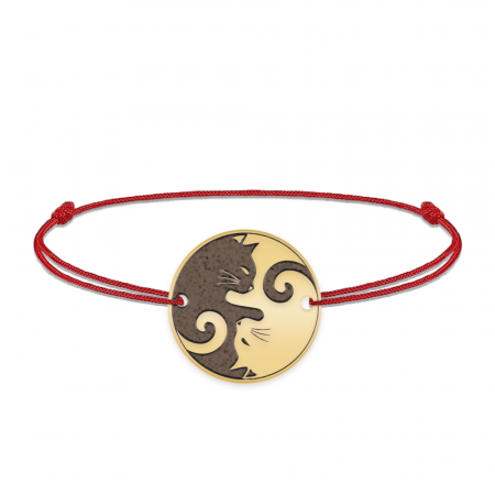 Pisici - Yin&Yang - Bratara personalizata snur cu doua pisici din argint 925 placat cu aur galben 24K