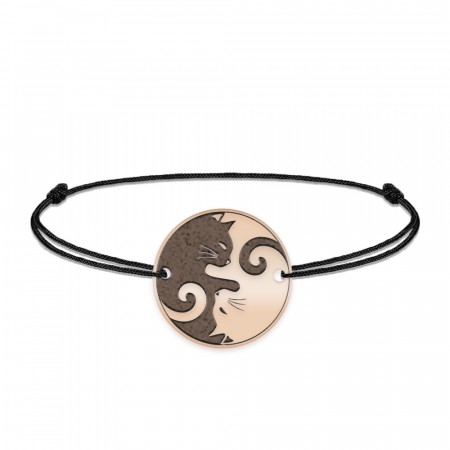 Yin&Yang - Bratara personalizata snur cu doua pisici din argint 925 placat cu aur roz [1]