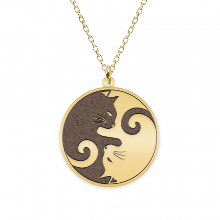 Pisici - Yin&Yang - Colier personalizat cu doua pisici din argint 925 placat cu aur galben 24K