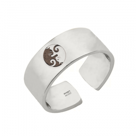 Inele din argint - Yin&Yang - Inel reglabil personalizat cu doua pisici din argint 925