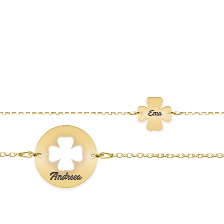 Seturi - Yonka - Set bratari personalizate cu trifoi din argint 925 placat cu aur galben 24K