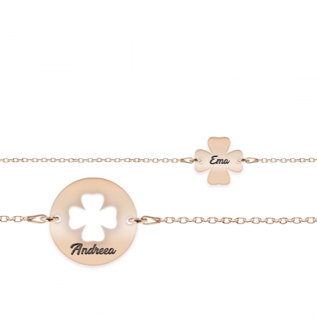 Seturi - Yonka - Set bratari personalizate cu trifoi din argint 925 placat cu aur roz