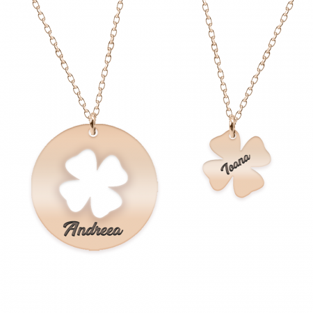 Lantisoare cu nume - Yonka - Set coliere personalizate cu trifoi din argint 925 placat cu aur roz