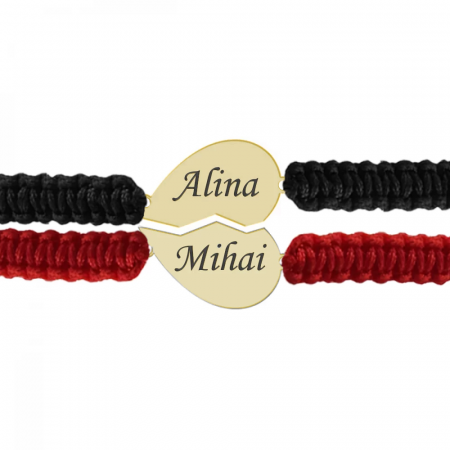 Bijuterii din aur - Set bratari personalizate cu inimioara din Aur 14 karate pentru cuplu