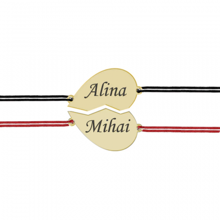 Bijuterii din aur - Set bratari personalizate cu inimioara  din Aur 14 karate pentru cuplu