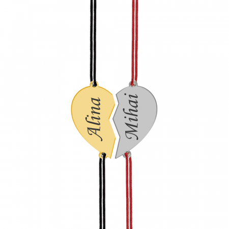 You and Me - Set bratari snur personalizate din argint inimioara pentru cuplu cu nume [1]