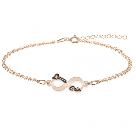 Bratari personalizate - Bratara personalizata infinit si doua nume nume din argint 925 placat cu aur roz