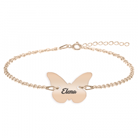 Bijuterii personalizate - Zulema - Bratara personalizata cu fluturas din argint 925 placat cu aur roz, cu nume