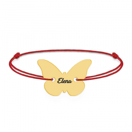 Bratari personalizate - Zulema - Bratara personalizata din snur cu fluturas din argint 925 placat cu aur galben 24K cu nume