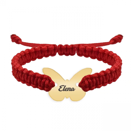 Bratari personalizate argint - secundar - Bratara personalizata snur impletit fluturas si nume gravat din argint 925 placat cu aur galben 24K