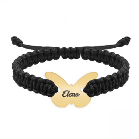 Bratara personalizata snur impletit fluturas si nume gravat din argint 925 placat cu aur galben 24K [1]