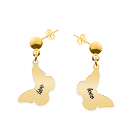 Cercei personalizati - Zulema - Cercei personalizati cu tija si fluturas din argint 925 placat cu aur galben 24K