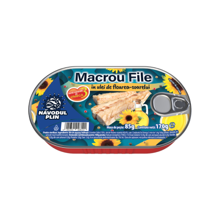 Conserve pește - NAVODUL PLIN File de macrou in ulei de floarea soarelui 170g