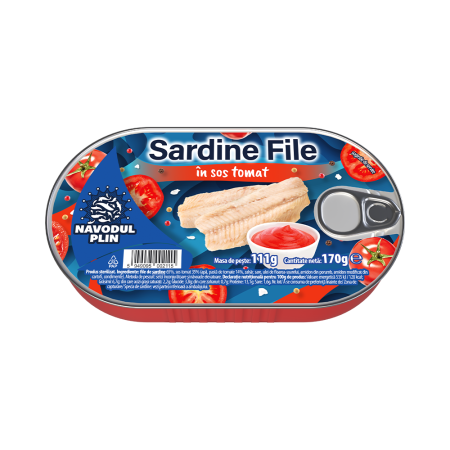Conserve pește - NĂVODUL PLIN File de sardine în sos tomat 170g
