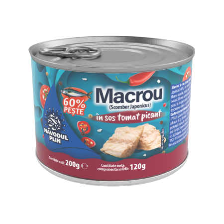Conserve pește - NĂVODUL PLIN Macrou în sos tomat picant 200g