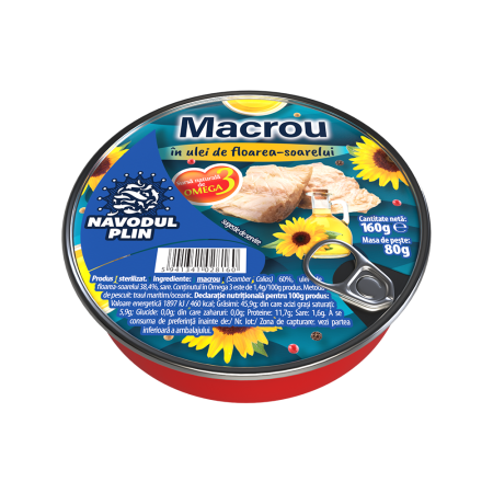 Conserve pește - NĂVODUL PLIN Macrou în ulei de floarea- soarelui 160g