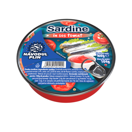 Conserve pește - NAVODUL PLIN Sardine in sos tomat 160g