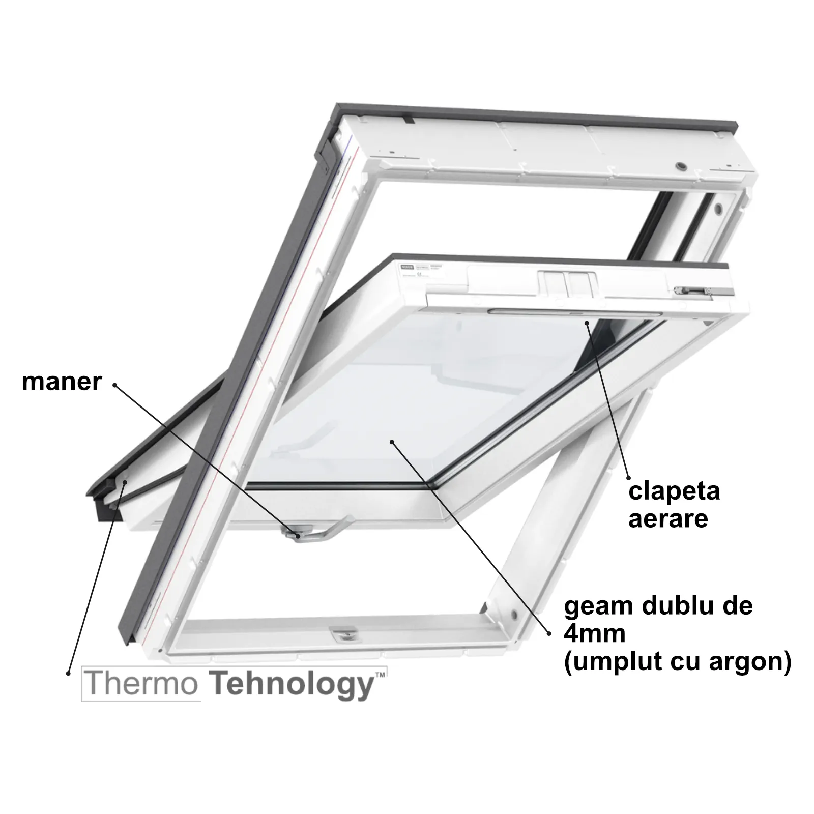 Geam mansarda Velux GLU 0051B, poliuretan, 2 sticle, maner jos [2]