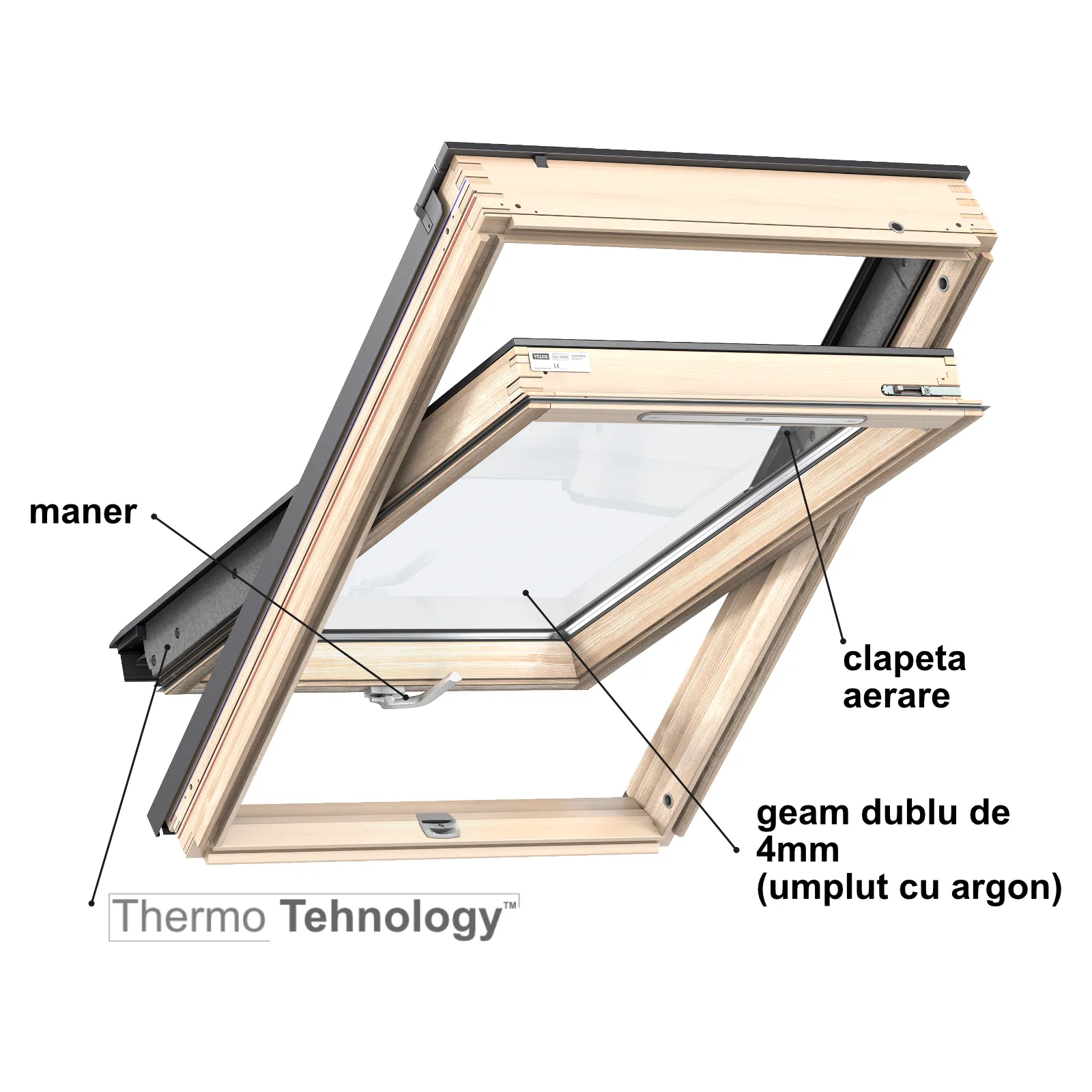 Geam mansarda VELUX GZL 1051B, BASIC | 2 sticle, maner jos [2]