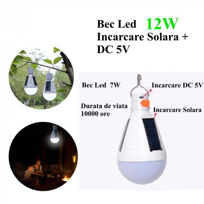 Bec LED 12W cu incarcare solara + DC 5V [1]