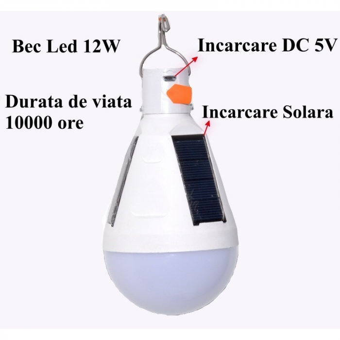 Bec LED 12W cu incarcare solara + DC 5V [3]