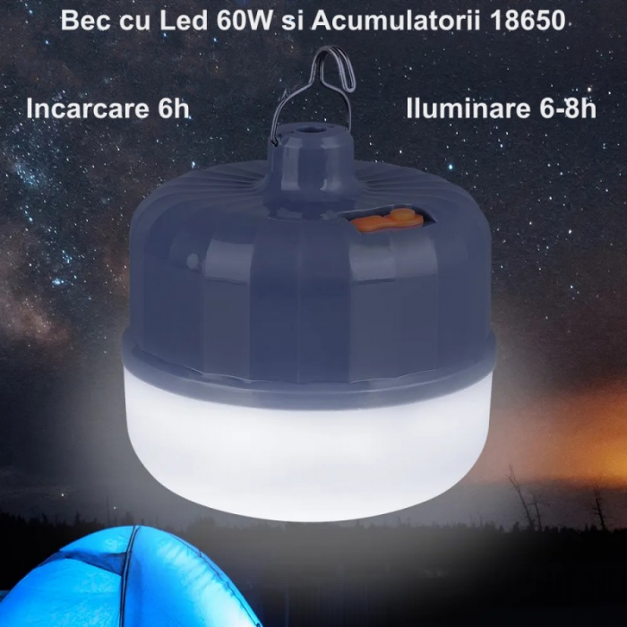 Bec LED 60W cu acumulator pentru camping [2]