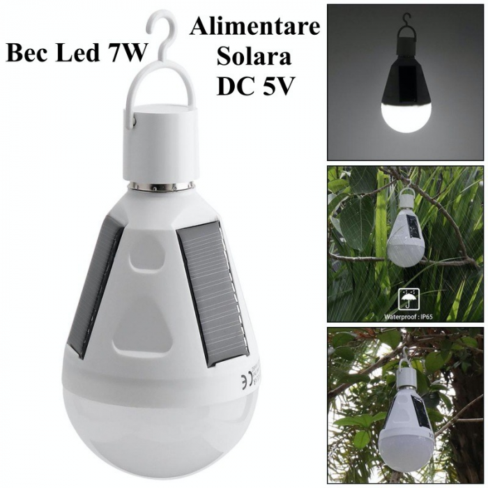 Bec LED 7W cu incarcare solara+ DC 5V [3]