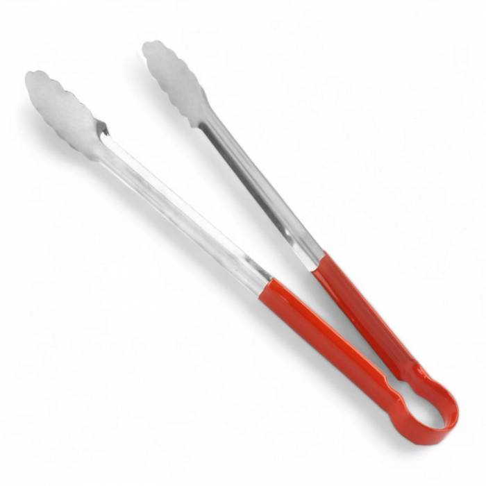 Cleste pentru gratar, lung, 35cm ,cu maner din cauciuc, rosu [1]