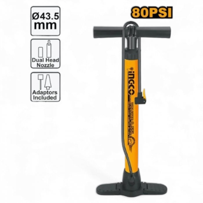 Pompa auto, manuala, cu tub din metal, 5.5bar, picioare rabatabile [1]