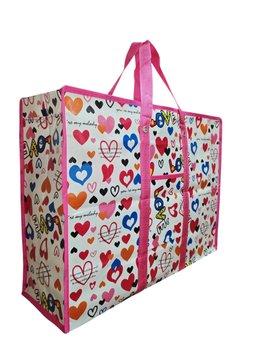 Set 2 sacose rafie,BIGBAG color pink happy,MDY,manere consolidate,buzunar lateral,fermoar dublă închidere,60X45X20 cm - MDY [4]