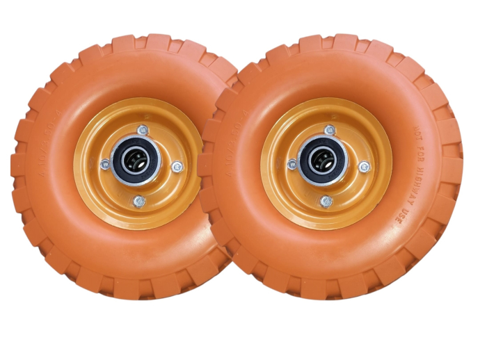 Set 2 roti liza 3.50-4/4.10-4, spuma poliuretan, 260x85, fara camera,diametru Ax 20 mm,recomandate pentru depozite,gradina,curte si constructii,culoare portocaliu [2]