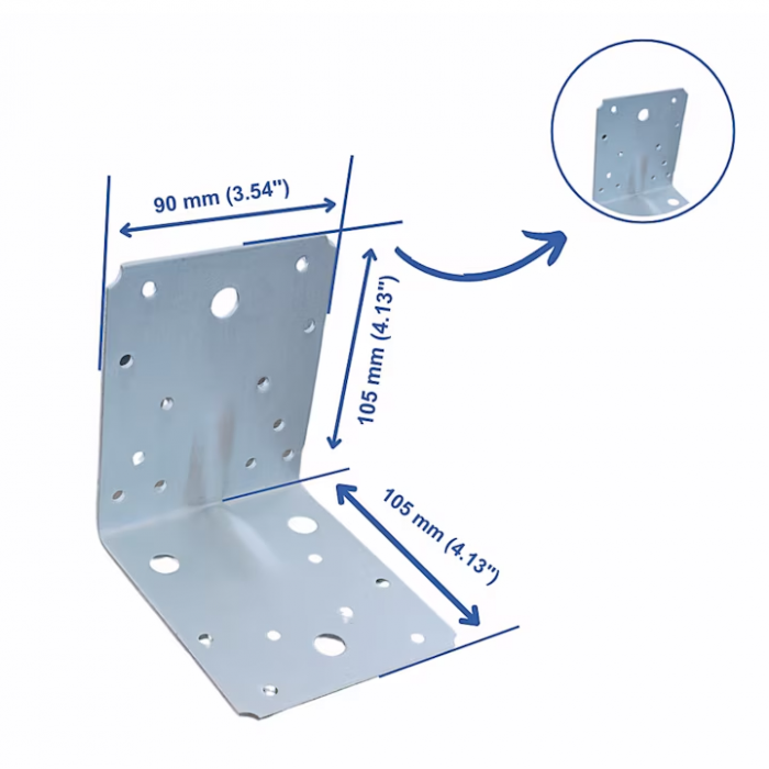 Set 50 buc, vinclu sau coltar perforat pentru lemn 90 grade, tip 4n, zincat, 105 x 105 x 90 mm [3]