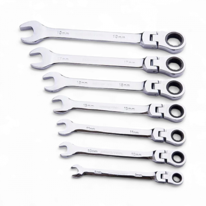 Set chei inelare, cu clichet, cu articulatie, 7 chei, 8mm, 10mm, 12mm, 13mm, 14mm, 17mm, 19mm [3]