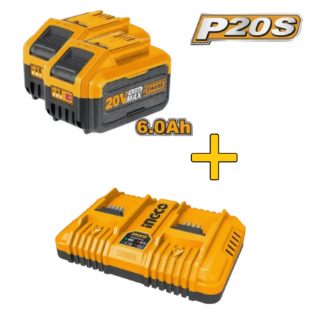 Accesorii 20V - 2x Acumulator 6 Ah + Incarcator dublu