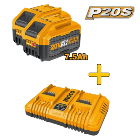 Accesorii 20V - 2x Acumulator 7.5 Ah + Incarcator dublu