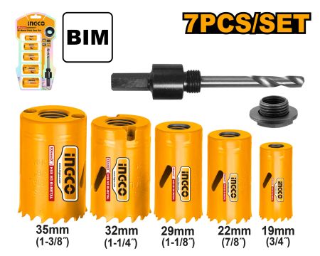 Accesorii si consumabile - Set 5 carote pentru metal, lemn, PVC cu burghiu si adaptor