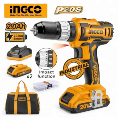 Pachete 20V - Bormasina cu impact si reglaj + 2 acumulatori + incarcator
