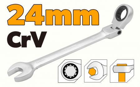 Chei fixe / inelare / combinate - Cheie combinata cu clichet cap flexibil, 24mm