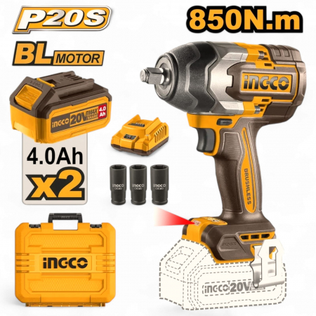 Pachete 20V - Autofiletanta de impact 20V BL 1/2 850nm cu 2 acumulatori de 4.0Ah