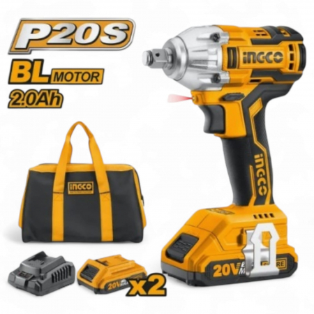 Pachete 20V - Masina de insurubat cu impact 1/2, cu 2 acumulatori si incarcator 20 V
