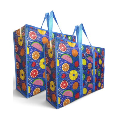 Furtun - Sacose rafie,set 2 buc,BIGBAG color fructe albastru,MDY,manere consolidate,fermoar dublă închidere,60X45X20 cm