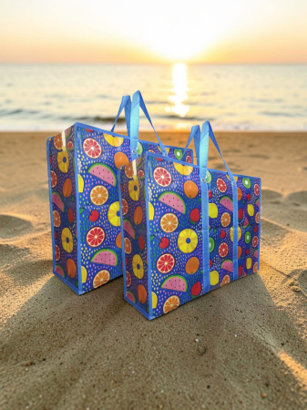 Sacose rafie,set 2 buc,BIGBAG color fructe albastru,MDY,manere consolidate,fermoar dublă închidere,60X45X20 cm [1]