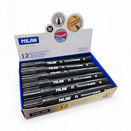 Casa si gradina - Set 12 markere Milan permanente, negru, 4mm grosime