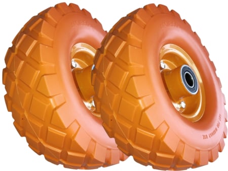 Roti/Anvelope - Set 2 roti liza 3.50-4/4.10-4, spuma poliuretan, 260x85, fara camera,diametru Ax 20 mm,recomandate pentru depozite,gradina,curte si constructii,culoare portocaliu