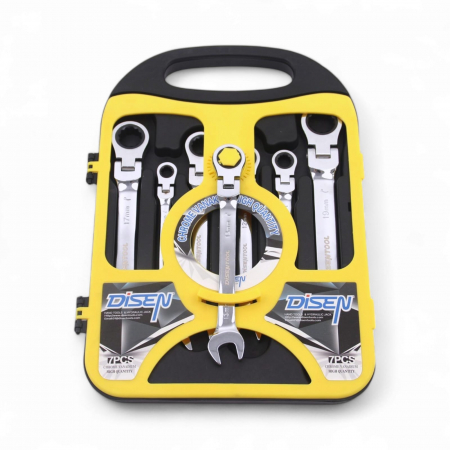 Truse scule - Set chei inelare, cu clichet, cu articulatie, 7 chei, 8mm, 10mm, 12mm, 13mm, 14mm, 17mm, 19mm