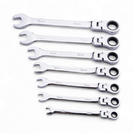 Set chei inelare, cu clichet, cu articulatie, 7 chei, 8mm, 10mm, 12mm, 13mm, 14mm, 17mm, 19mm [2]